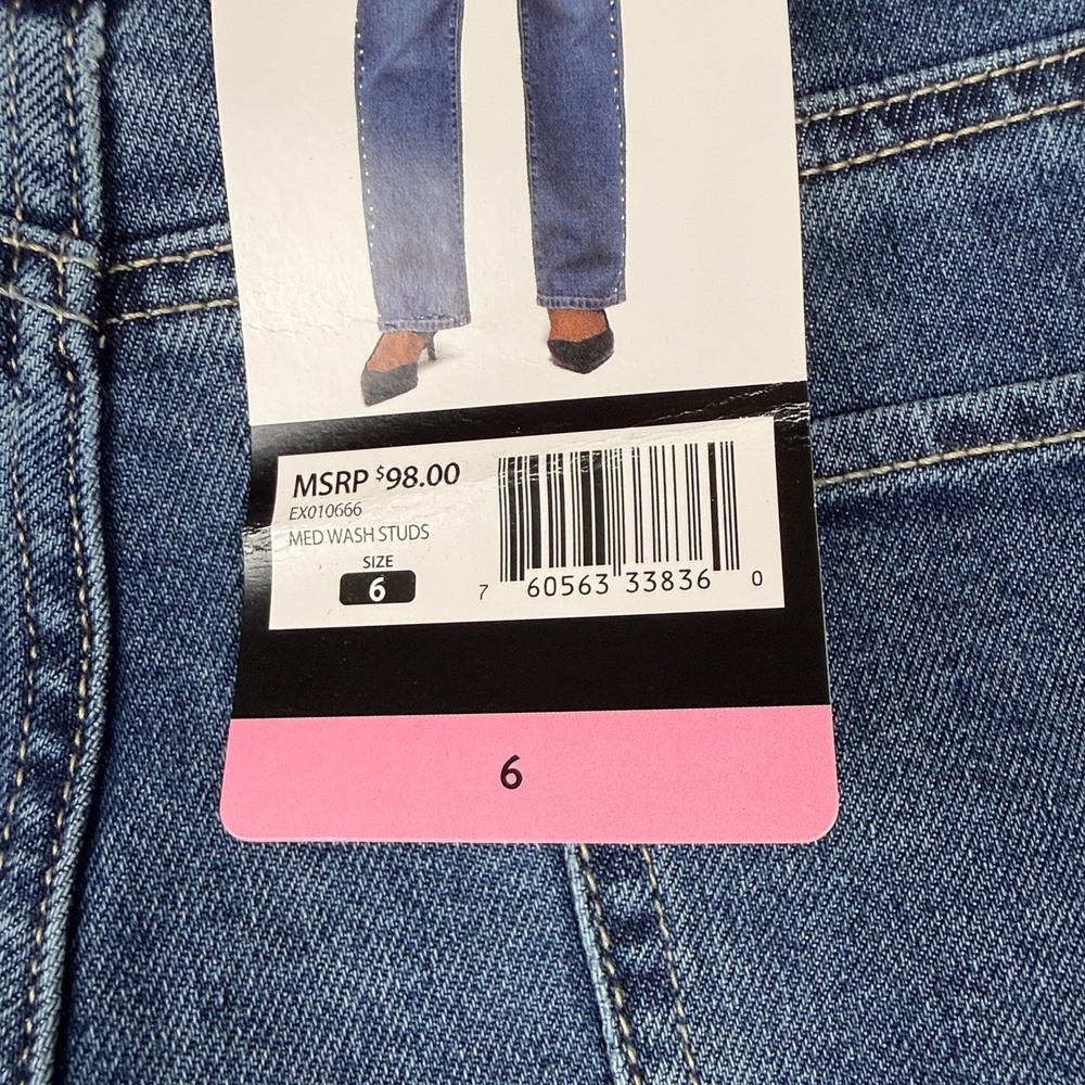 Express Embellished Jean Womens Size 6 Straight Leg Studded Medium Wash NWT - Picture 8 of 14